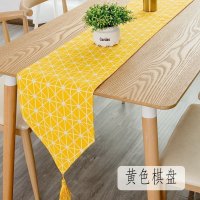 北欧桌旗 棉麻家用桌布电视柜长桌旗欧式茶几现代简约轻奢床旗 黄色棋盘 30*200cm（适合140-160cm左_802