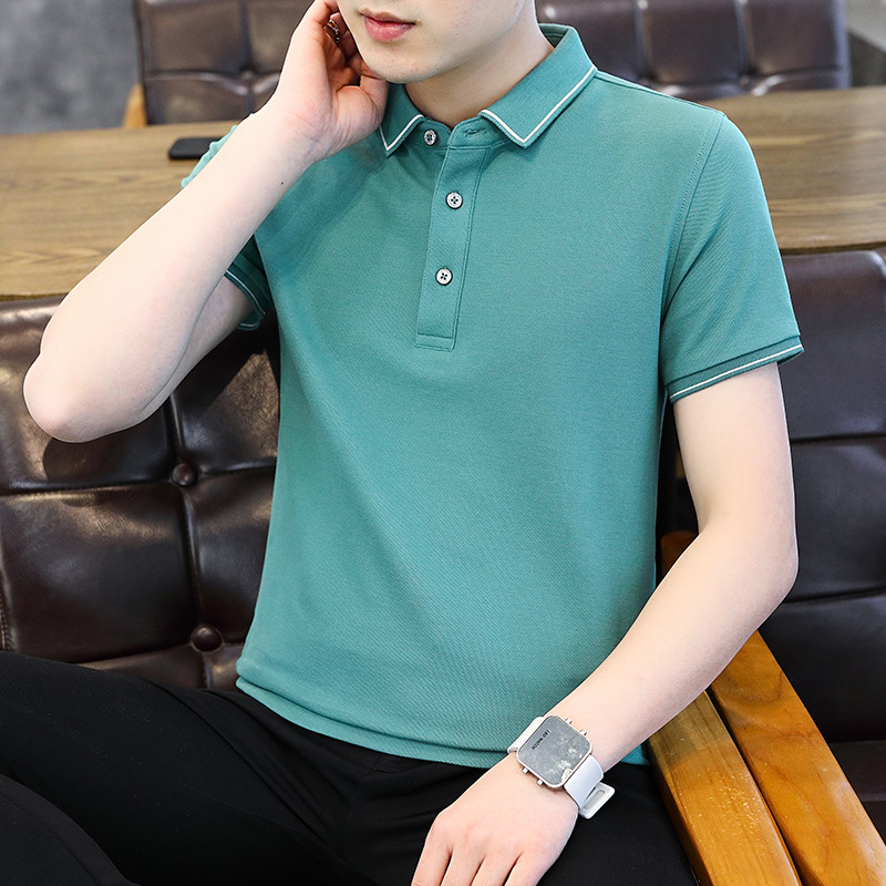 JPDUN吉普盾夏季新款棉高品质男士短袖T恤薄款商务翻领男休闲装polo衫男 M 灰绿