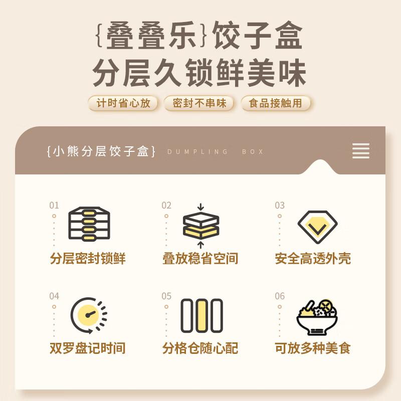 小熊(Bear)饺子保鲜盒 食品级材质 可计时三层大容量冰箱收纳盒JE016-P03高清大图