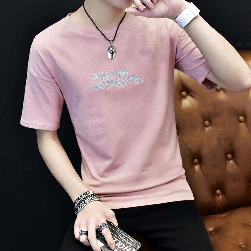 短袖男士T恤圆领夏季青年学生韩版潮流衣服修身大码半袖体恤图片