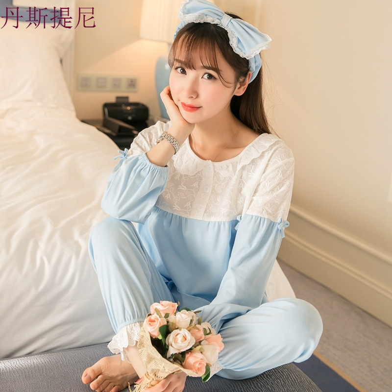 韩版睡衣女纯棉长袖春秋甜美可爱夏季家居服套装秋冬公主风可外穿
