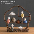 博古架摆件新中式小型茶桌禅意书房摆件 梅花博古架--白瓷款（套装）