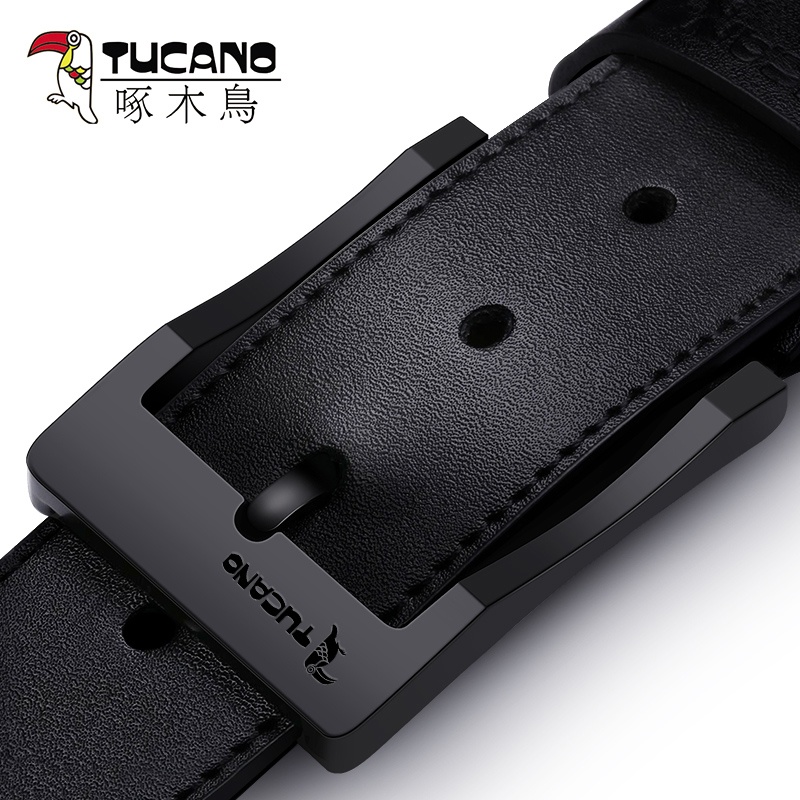 啄木鸟纯男士皮带真皮青年商务休闲韩版时尚学生裤带牛皮针扣木裤高清大图