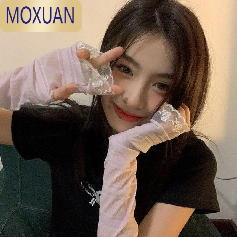 MOXUAN夏季蕾丝薄款防晒遮纹身女开车宽松冰丝袖套手臂套袖手套