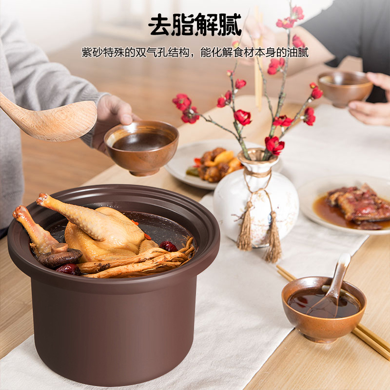 天际DGD50-50ZWD紫砂电炖锅紫砂内胆单胆煮粥煲汤锅陶瓷家用砂锅全自动预约定时5L炖锅适用5-7人