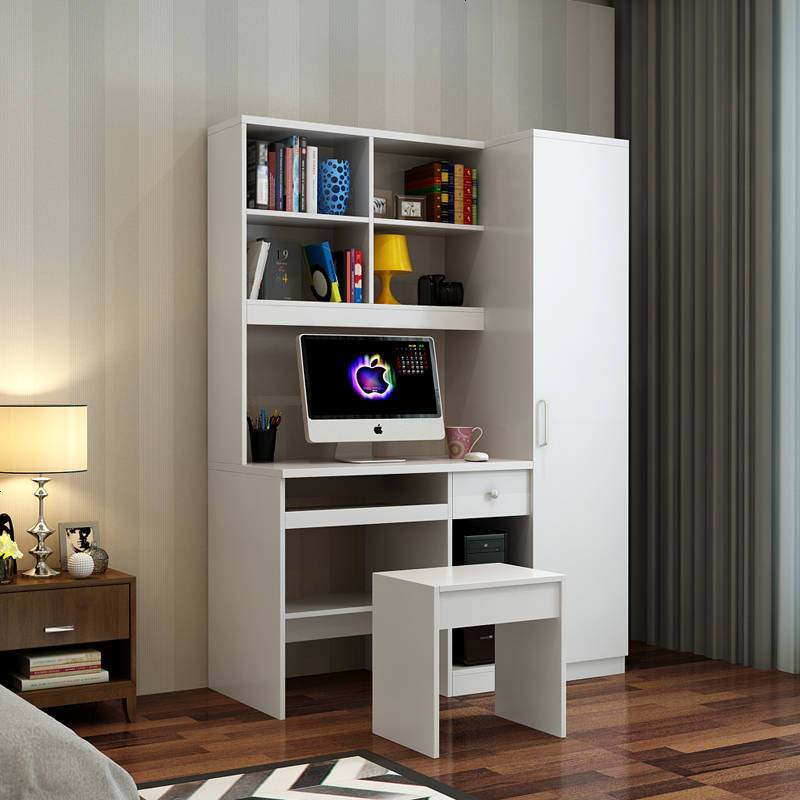电脑桌书桌子台式家用简约现代书架组合多功能一体学生书柜带衣柜视频