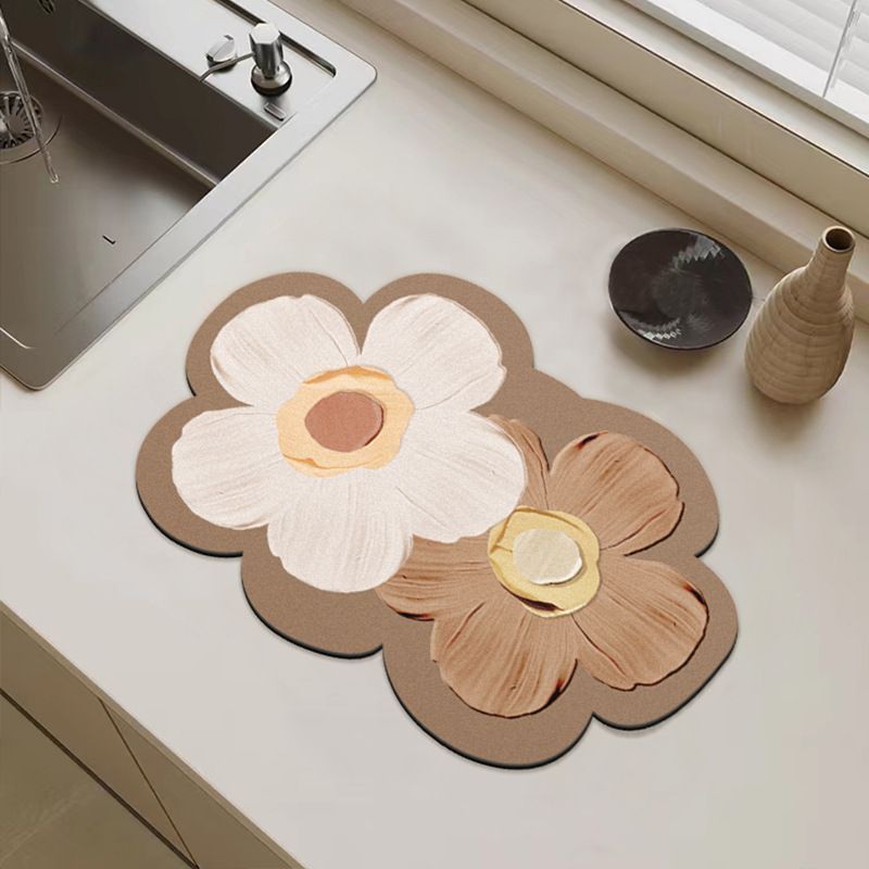 水龙头垫藻泥卫生间吸水速干垫子厨房浴室水池洗手台面厕所垫-白底小花;垫子