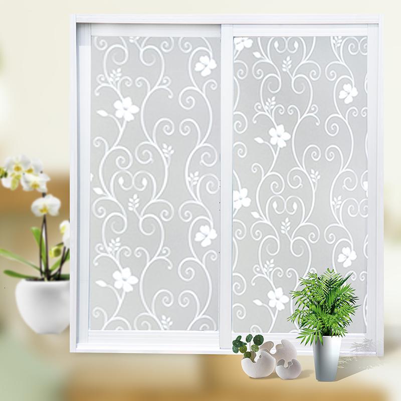 磨砂玻璃贴纸防水玻璃贴膜自粘窗花贴浴室卫生间透光不透明贴膜白花藤