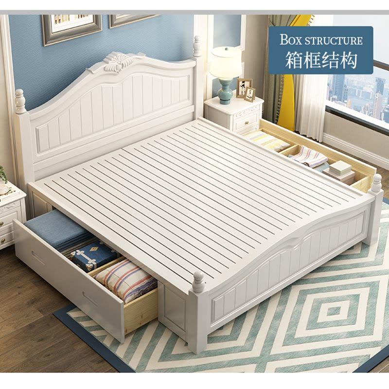 美式实木床1.8米白色双人床欧式床主卧公主床储物床1.5米现代简约图片