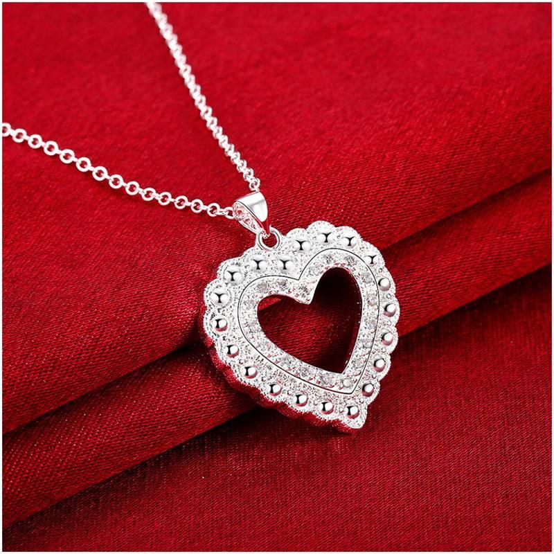 N860 Women Silver Necklace 镀纯银日韩时尚心形女水晶项链坠送女朋友七夕情人节礼物