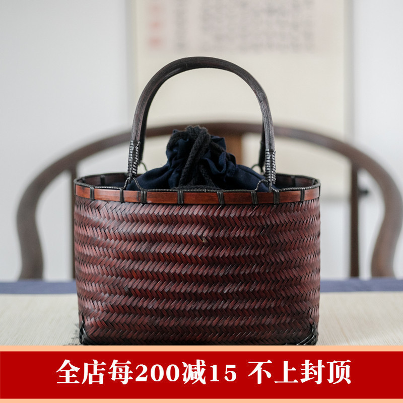 茶器收纳包竹编手提包布包茶道香道花器茶席束口手提袋茶具收纳包_1 默认颜色