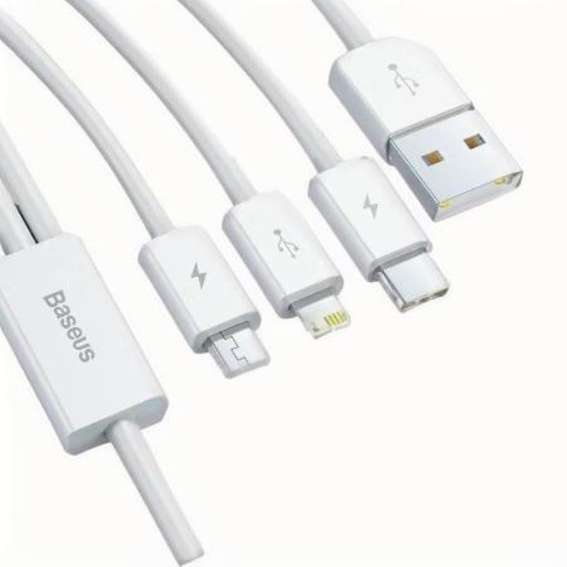 倍思(Baseus)苹果/Type-c/安卓三合一手机充电线 适用iPhone14/13/12Pro小米华为1.5米白