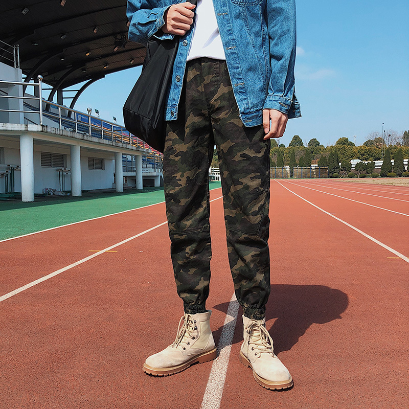 男士休闲裤男裤迷彩裤男小脚哈伦裤修身裤子韩版时尚九分裤运动裤
