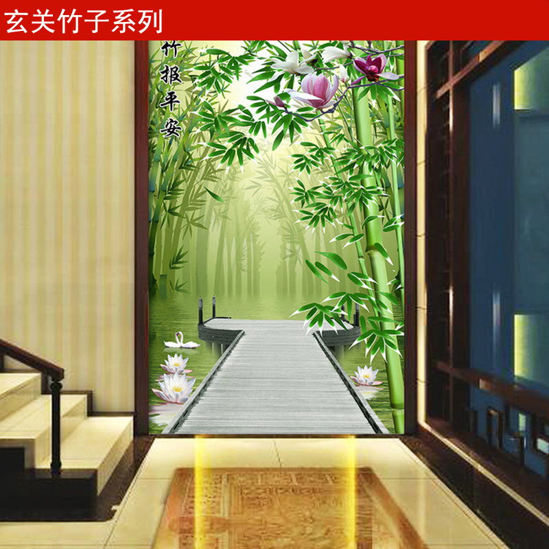 无缝绿色电视背景墙纸壁纸客厅沙卧室大型壁画墙布玄关竹子定制壹德壹