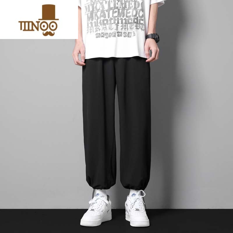 YANXU冰丝裤子男士夏季薄款休闲长裤宽松速干九分束脚运动男款阔腿卫裤高清大图