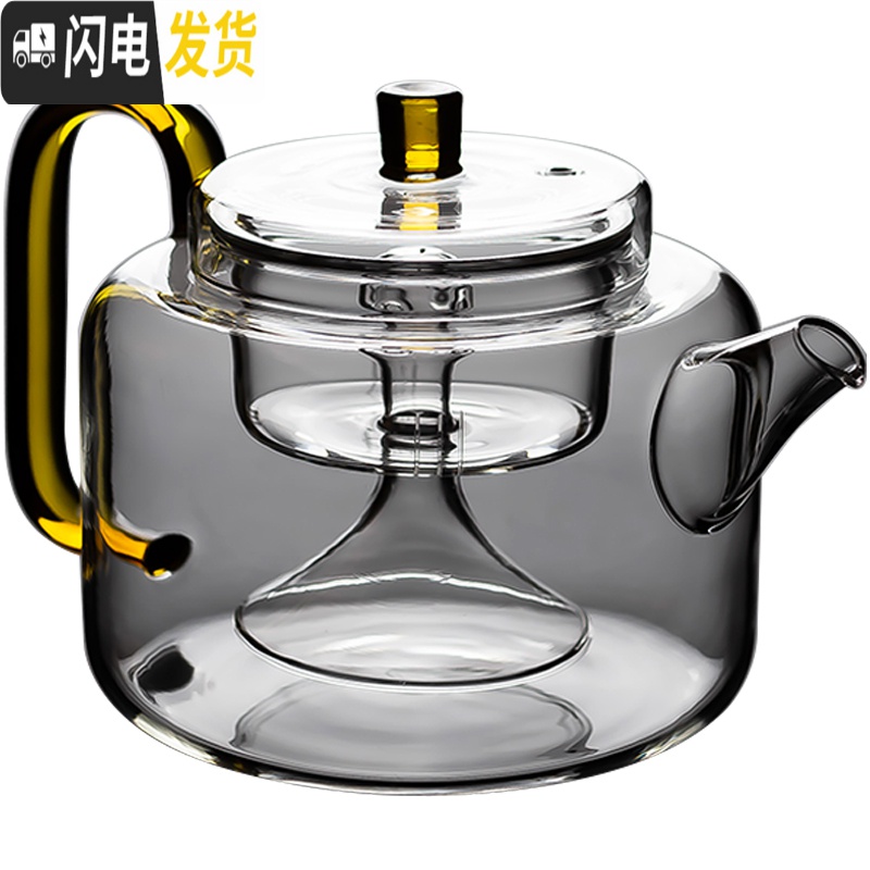 三维工匠可高温蒸茶壶日式晶彩玻璃煮茶壶带过滤内胆大容量透明泡茶壶家用 握把方圆茶壶—透明+4杯透明茶具高清大图