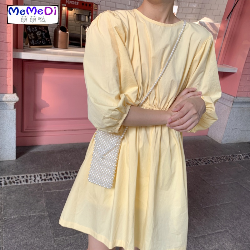 2020夏季新款法式少女桔梗裙减龄洋气学生娃娃裙宽松露背连裙女