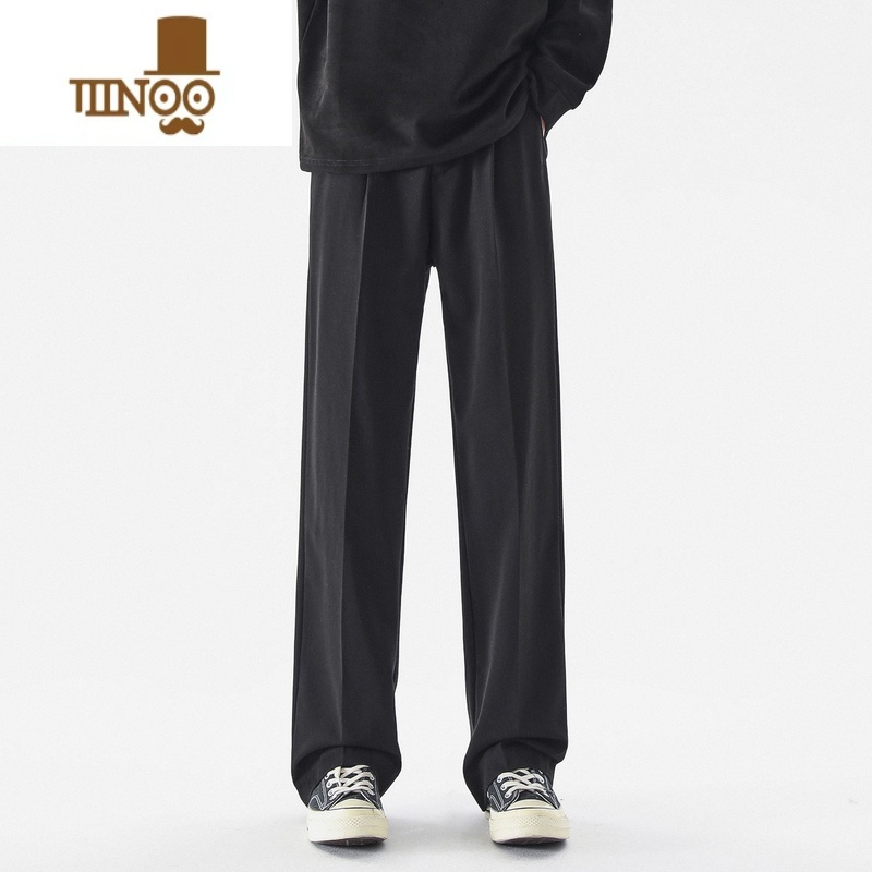 YANXU黑色西装裤子男潮流宽松百搭直筒西裤夏季休闲凉感冰丝裤 黑色 XL