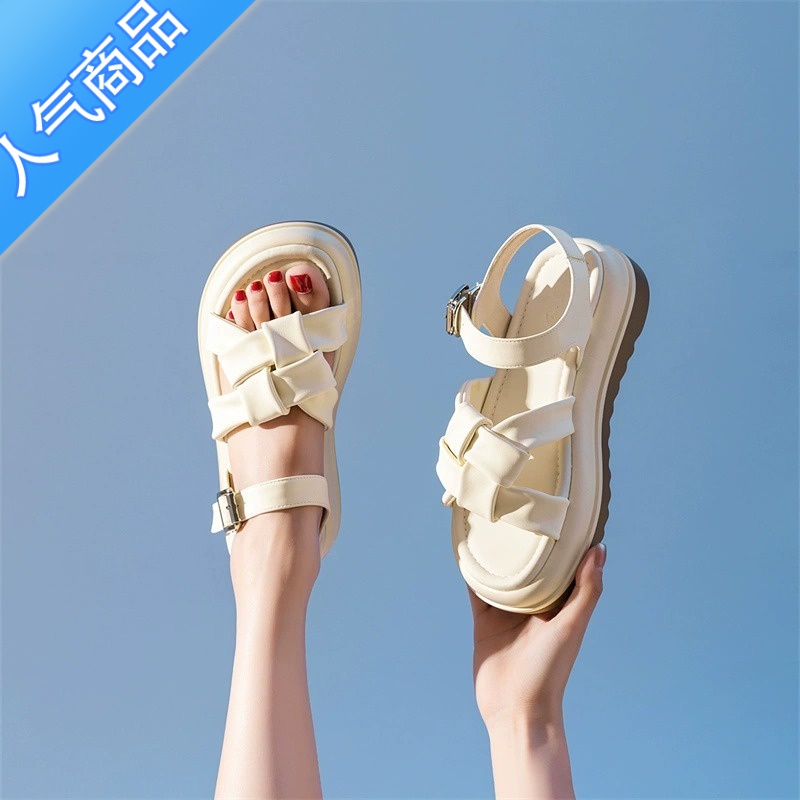 SUNTEK一字带厚底松糕休闲软底罗马运动凉鞋女外穿编织2023夏季新款高清大图