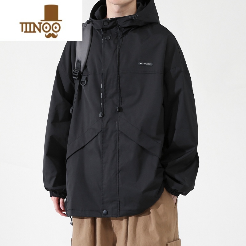 YANXU山系冲锋衣男外套夏季薄款户外黑色夹克美式潮牌软壳运动进藏风软 5XL推荐210-230斤 黑色