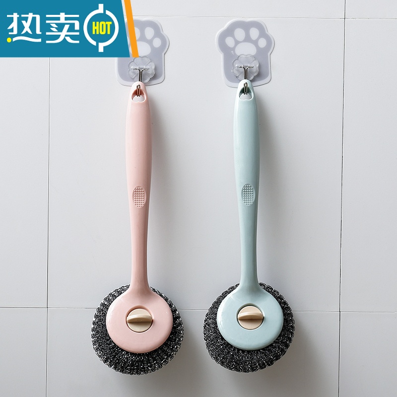 敬平长柄锅刷厨房清洁洗锅刷子家用去污多功能洗碗刷锅钢丝球刷锅器 钢丝球替换头5个高清大图