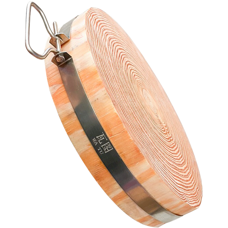 瓦图（WATU）圆形松木菜板 酒店食堂饭店剁骨切菜整木菜墩 加厚特大号砧板加钢圈高清大图