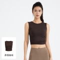 夏季新款皱褶无袖运动背心收腰修身瑜伽女上衣 XL 蒸馏咖啡