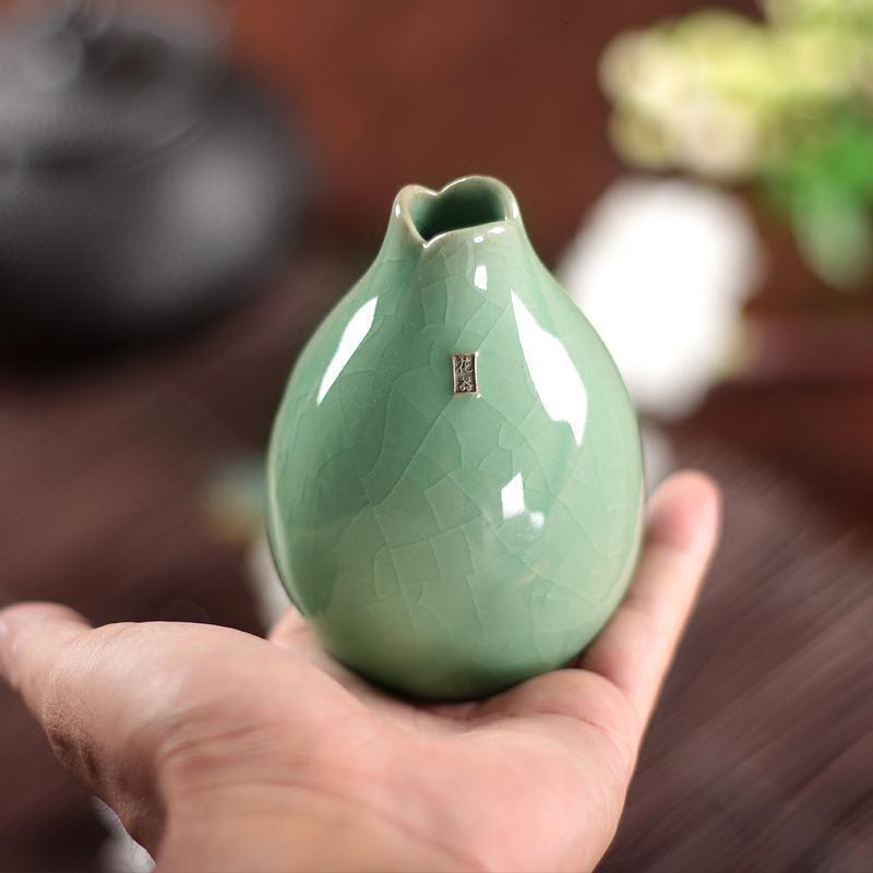 花瓶陶瓷摆件创意花器水培小花瓶瓷器摆件家饰餐桌插花花瓶装饰品 三维工匠 花悦花器-弟窑梅子青