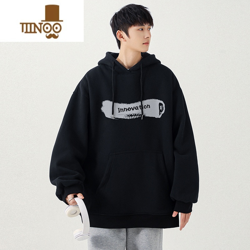 YANXU480g卫衣男2023新款美式潮牌复古连帽高街秋装打底上衣服 L身高170-175CM体重118-140斤 400黑色