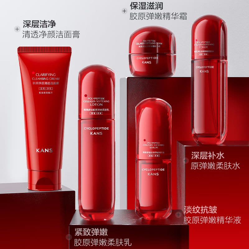 (Kans)韩束套装礼盒护肤套装 红蛮腰多肽胶原挚享礼盒五件套 洁面+水+乳液+精华液+精华霜 保湿补水 新老款随机发图片