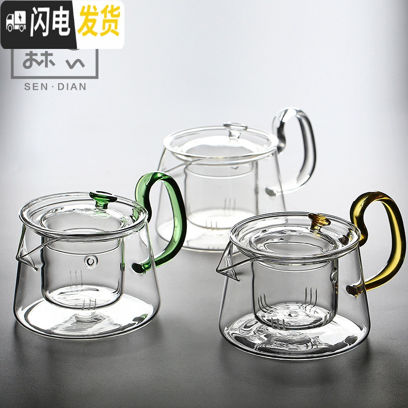 三维工匠日式透明全玻璃泡茶壶耐热高温过滤黑茶自动电陶炉煮茶器家用花茶 倾耳壶(透明)+木纹黄色电陶炉茶具高清大图