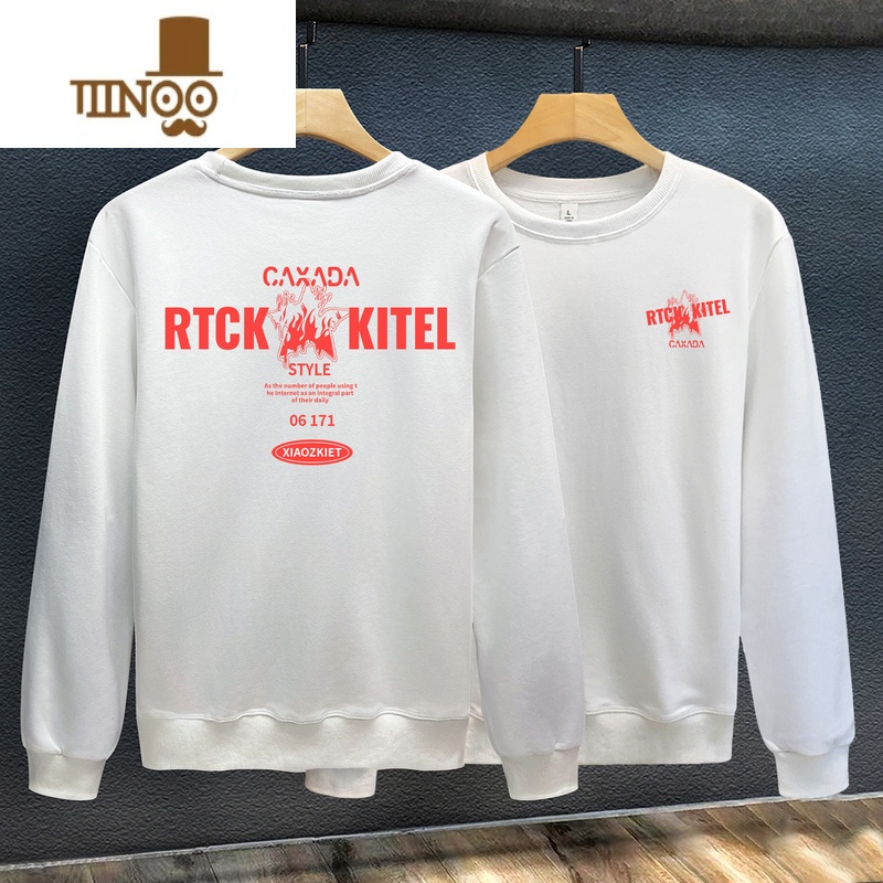 YANXU潮牌设计感字母印花卫衣男2023秋季新款宽松休闲百搭圆领上衣 白色#圆领卫衣-5096红印花 XL建议140-160斤