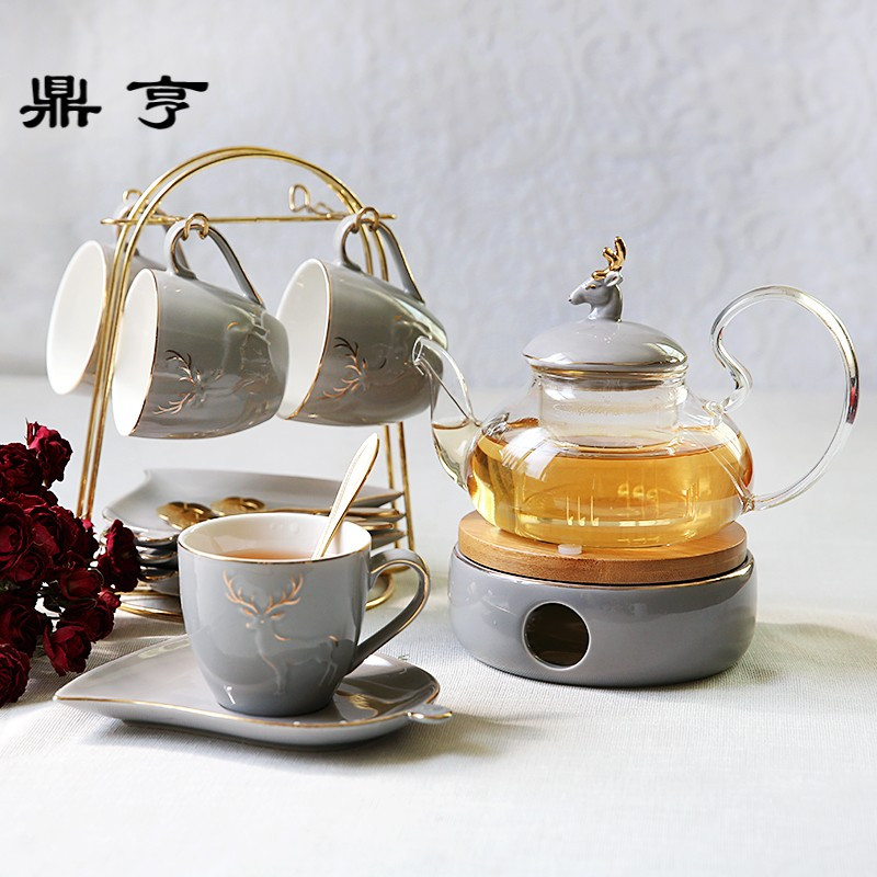 鼎亨北欧煮水果花茶壶花茶茶具套装 英式花茶杯套装 陶瓷玻璃蜡烛