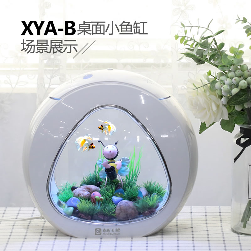 鱼缸水族箱小型办公室桌面迷你免换水圆形斗鱼缸微景观生态缸高清大图