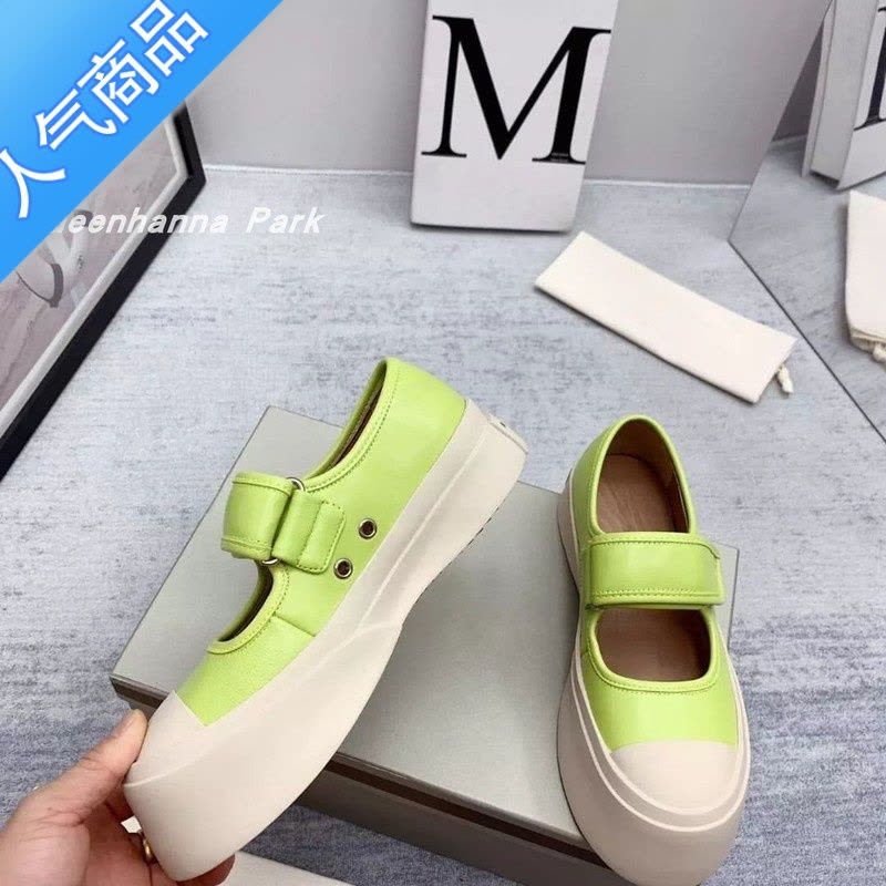 SUNTEK春秋网红同款浅口松糕厚底大头鞋女韩版复古玛丽珍鞋魔术贴小白鞋图片