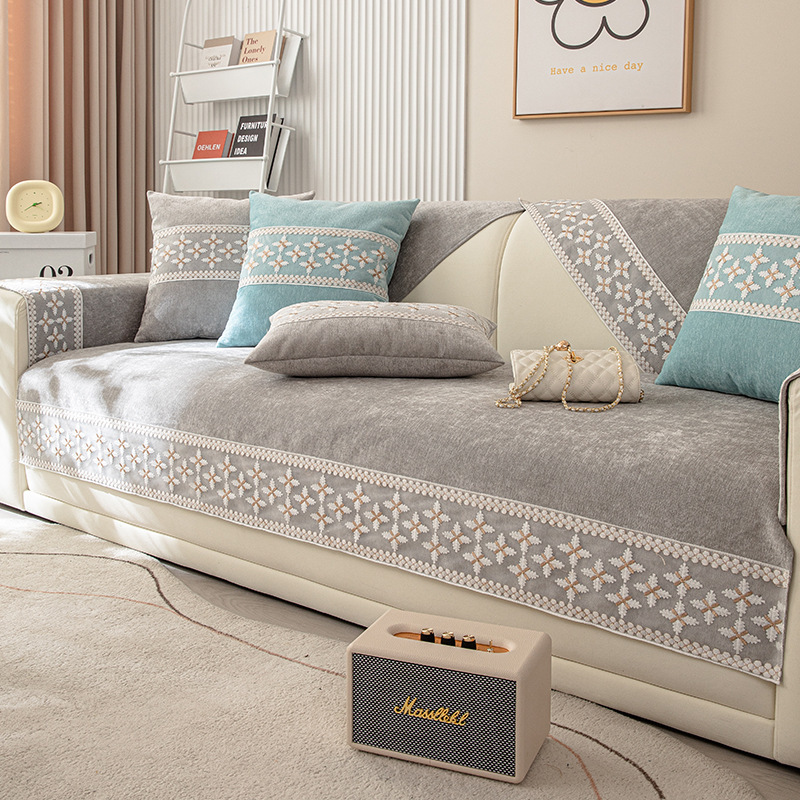 波西米亚风雪尼尔沙发垫四季通用防滑沙发套罩坐垫脚凳靠背盖布