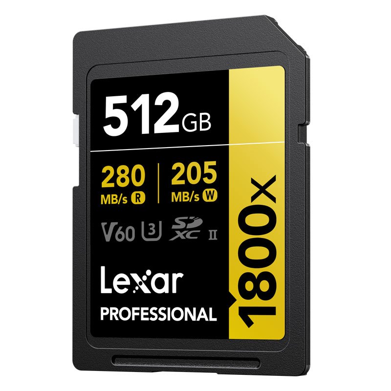 雷克沙(Lexar)SD卡512GB 1800x相机内存卡读280MB/s写205MB/s单反存储卡C10 U3 V60