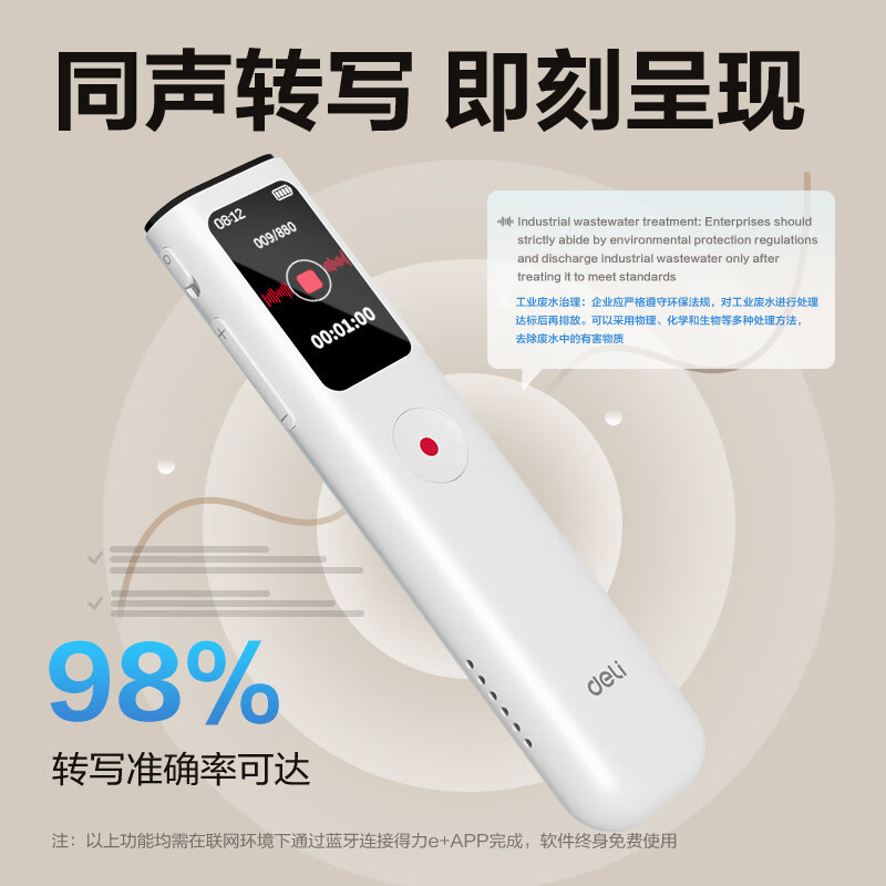 得力(deli)MP306-W录音笔转文字 专业录音会议纪要超长待机16G高清大图