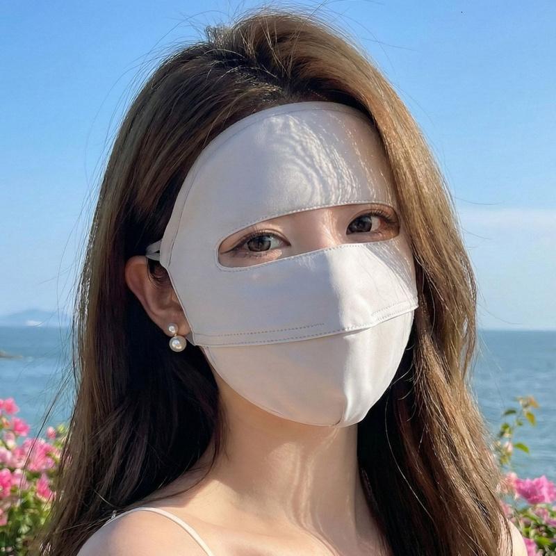 防晒面罩女防紫外线夏季骑行开车冰丝脸基尼护面部遮全脸遮阳口罩 浅灰【冰丝脸基尼面罩】