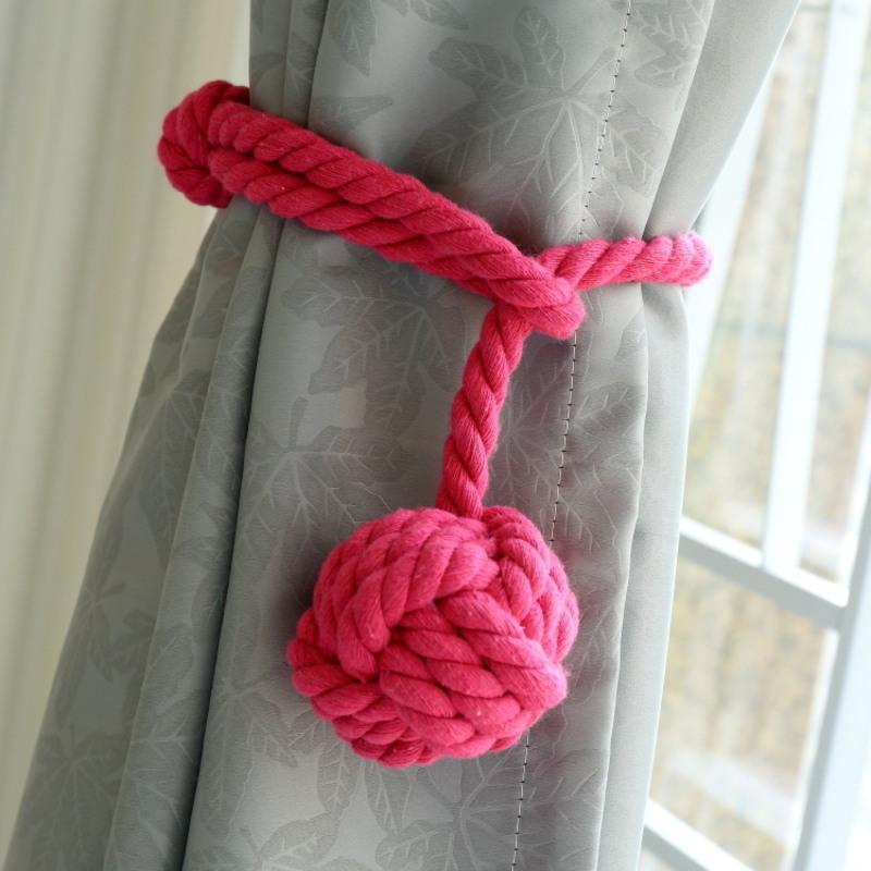 纯手工编织美式田园棉绳窗帘浴帘扣窗帘绑带窗帘绑绳环保挂球流苏视频