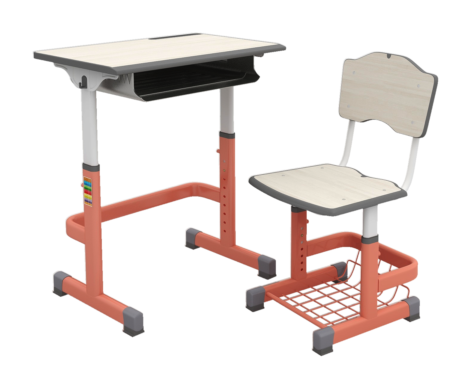 大风车 KZ111110D, KYL111310G 螺丝升降单人课桌椅学习桌 塑料或铁制桌斗 卡扣课桌椅一套