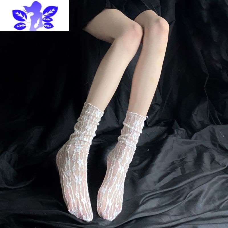 Ideamini 白色蕾丝袜子女夏季薄款可爱日系玛丽珍堆堆中筒袜女网纱秋冬短袜袜子图片