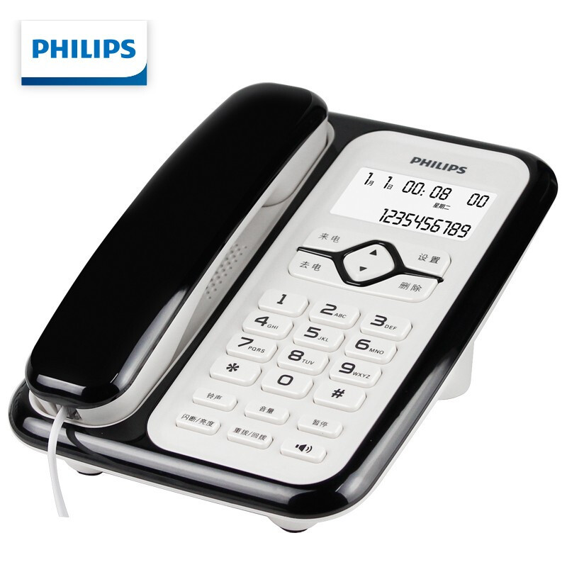 飞利浦(PHILIPS)电话机座机 固定电话 办公家用 免电池设计 来电显示 CORD020 (黑色)
