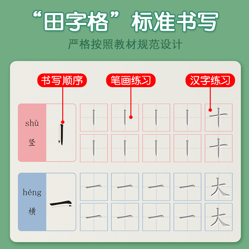 笔画偏旁+汉字 [正版]儿童笔画笔顺练字帖凹槽笔画数字拼音控笔字帖幼儿园小学生写字入门练习偏旁部首描红本3岁456小班中