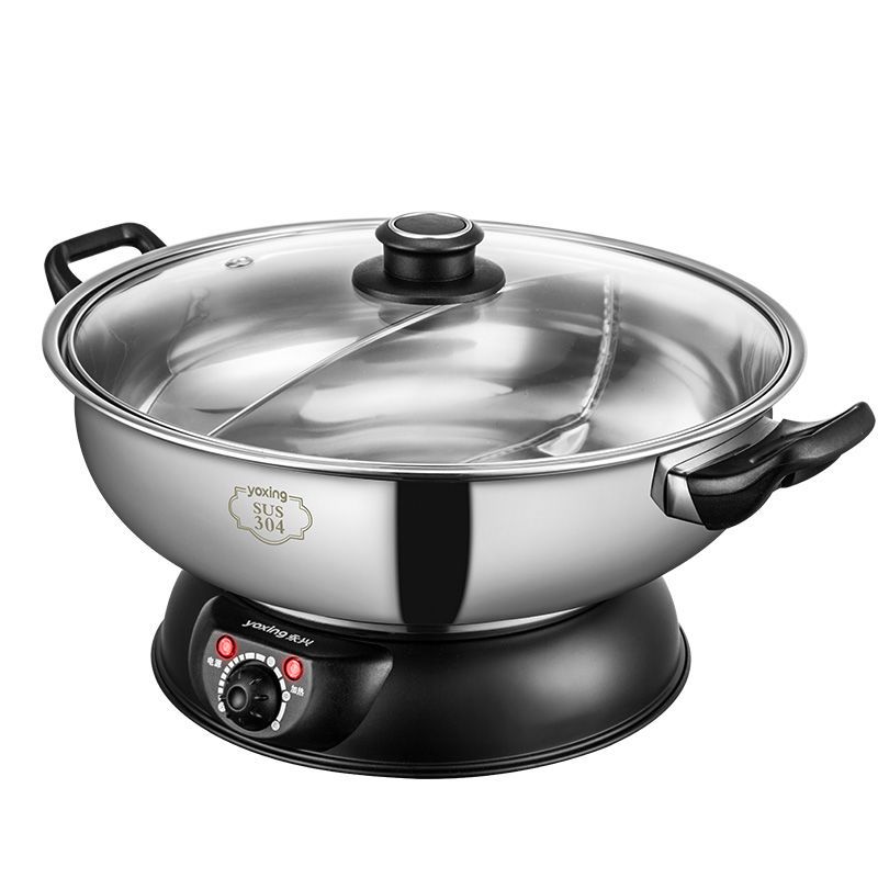 电火锅锅鸳鸯锅家用插电锅不锈钢分体多功能电热锅可拆洗电锅黑色5l