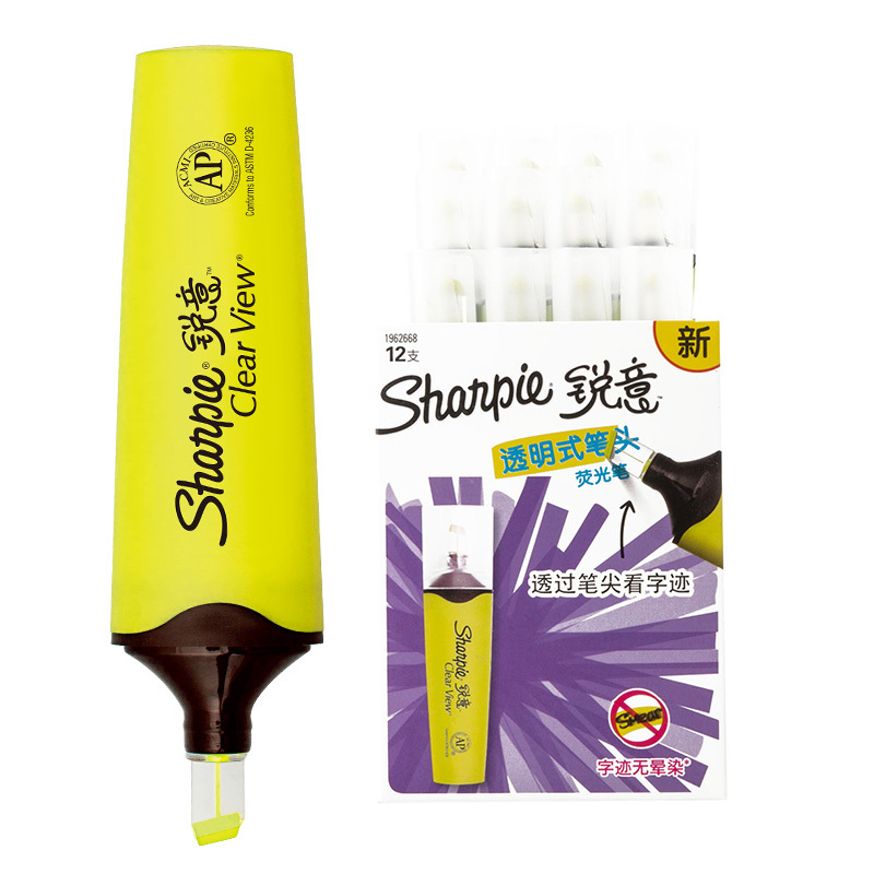 Sharpie 锐意 荧光笔透明式笔头黄12支纸盒装