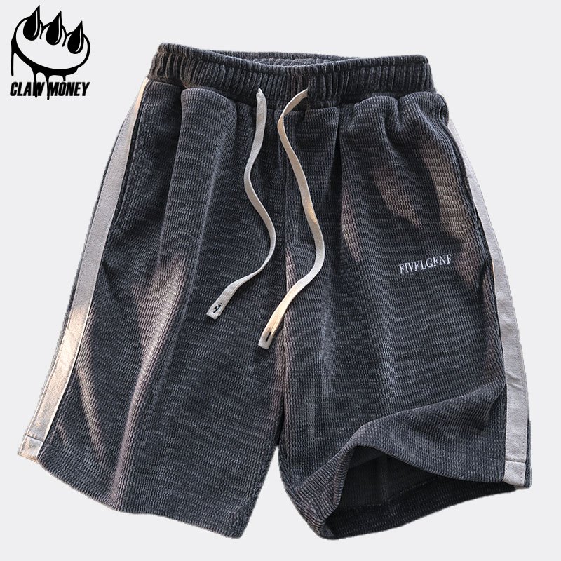 CLAW MONEY短裤男夏季新品侧边条纹织带休闲五分裤潮牌宽松运动裤