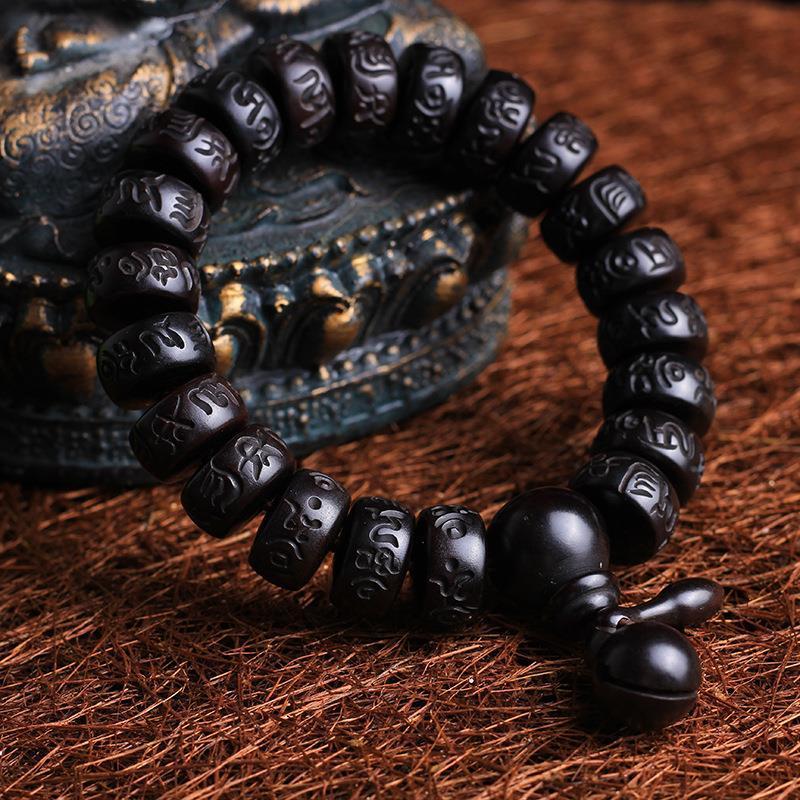雷击雷劈枣木梵文盘算珠木鱼黑桃木男士佛珠手串手链12mm女款