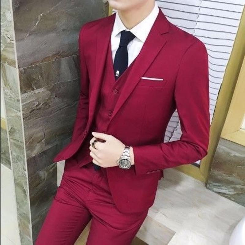 2020西服套装男三件套修身休闲西装职业商务正装外套新郎结婚礼 黑色（单件上衣） M