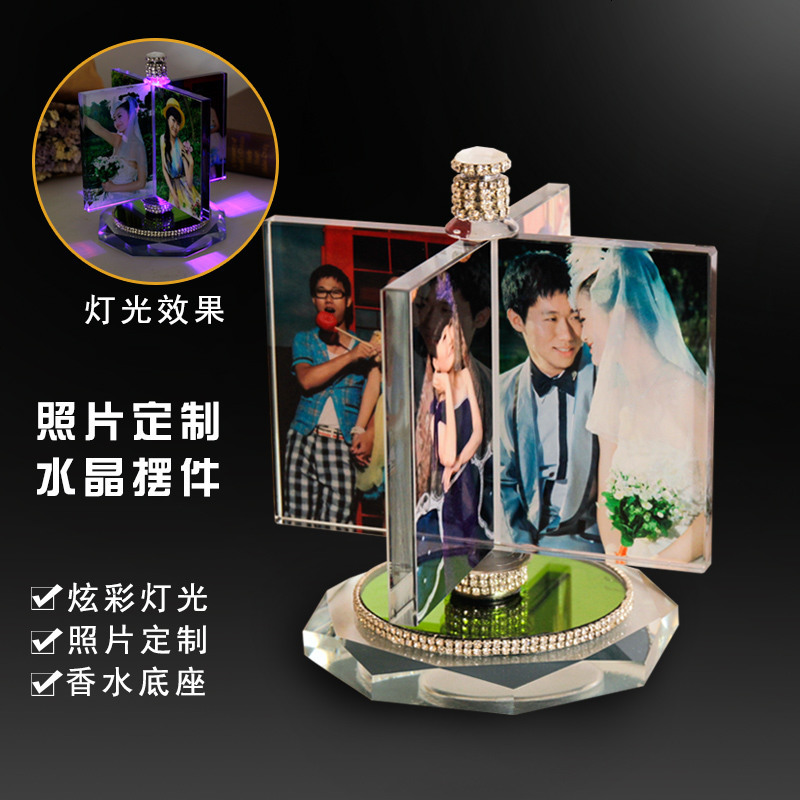 创意汽车摆件水晶香水座照片定制车载摆台 diy个性高档送男女朋友